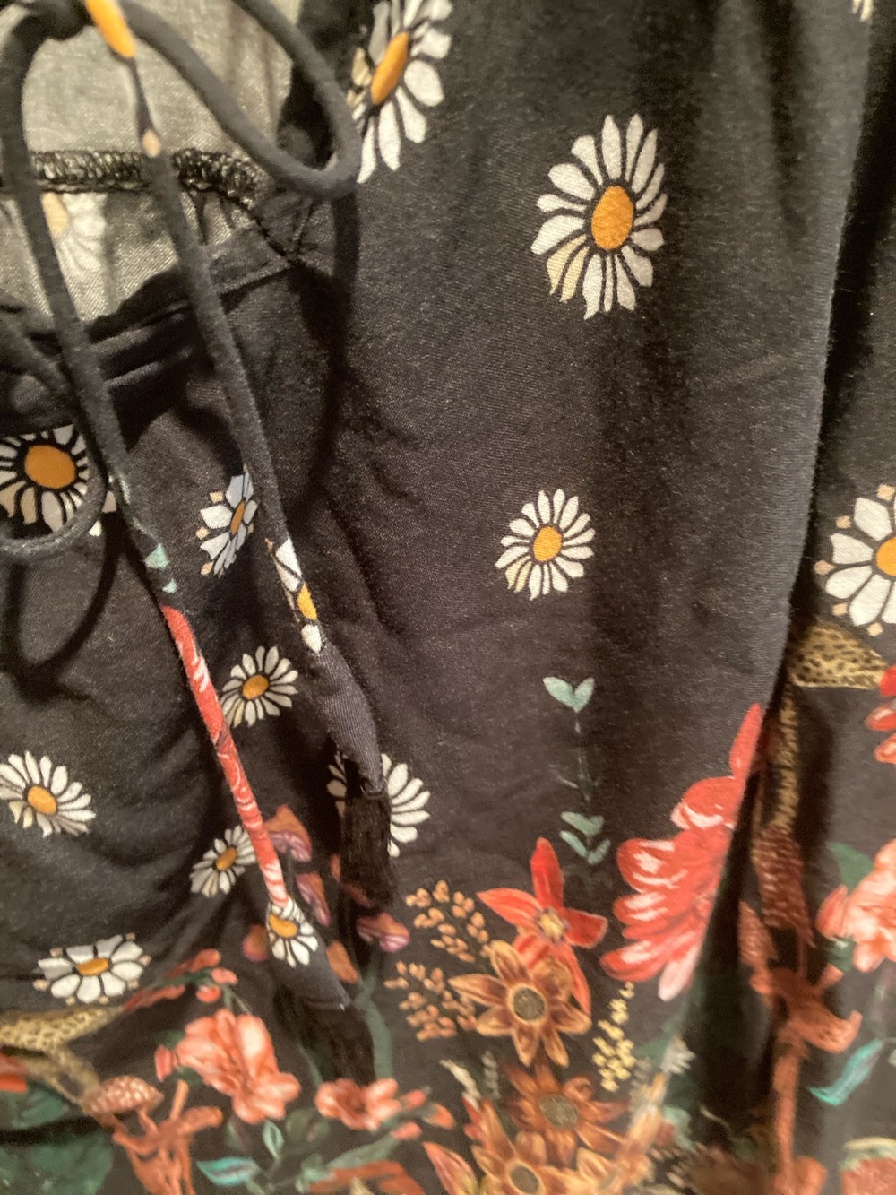 NATURAL LIFE Black Floral Lace-Up Boho Tunic with Multicolor Flowers - Picture 5 of 6